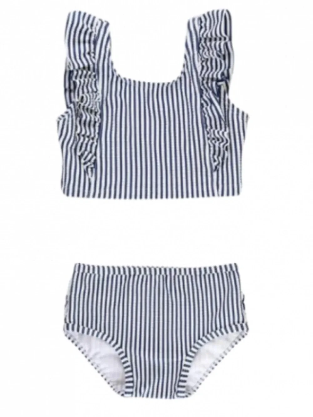 Ruffle Butts Seersucker Navy White Stripe 2 Piece Swimsuit Girls 7